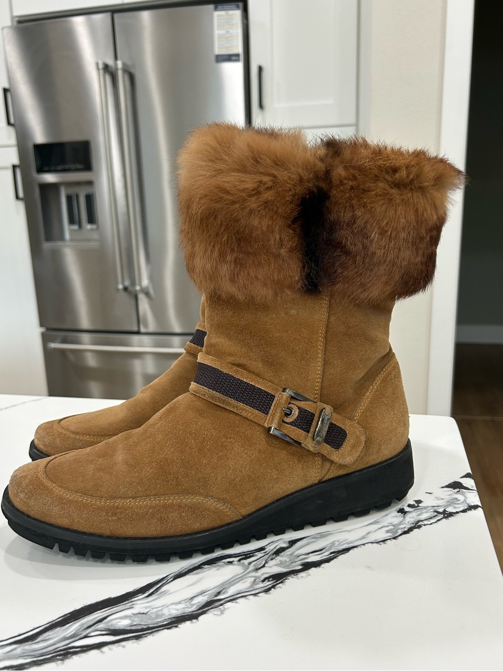 STUART WEITZMAN Fur Lined Suede Leather Boots